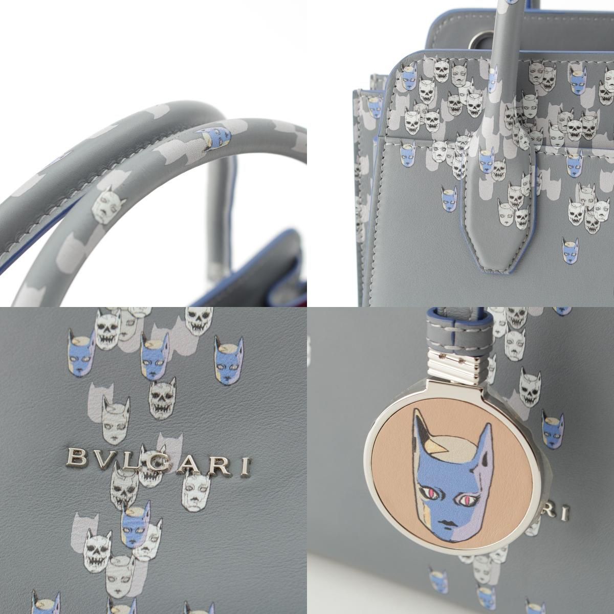 Bvlgari Bulgari Grain Calf Leather Hirohiko Araki Jojo Aruba Handbag Gray — view 8