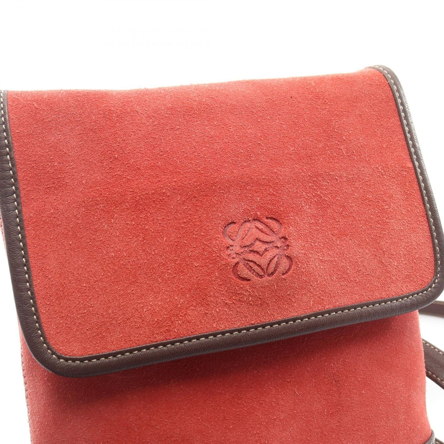 Loewe Shoulder Bag Anagram Red Brown Suede Leather — view 8