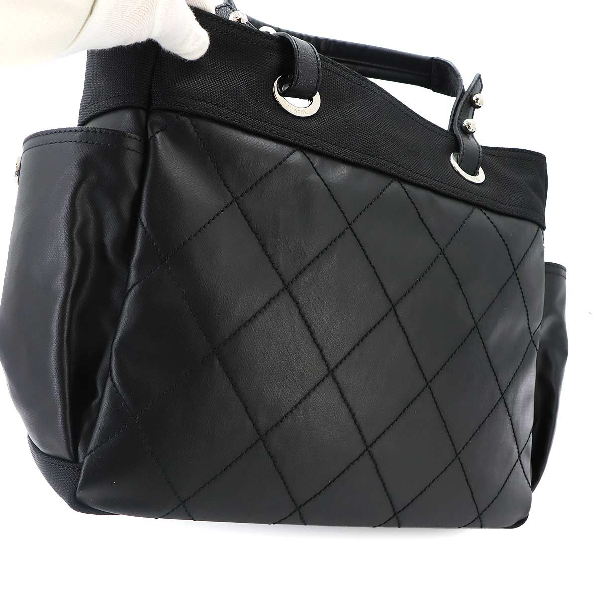 Chanel Paris Biarritz GM Tote Nylon Leather Black — view 8
