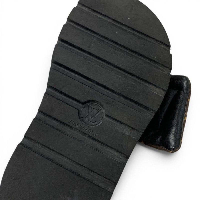 Louis Vuitton Line Monogram Sandals Nylon Leather Brown Black Logo — view 8