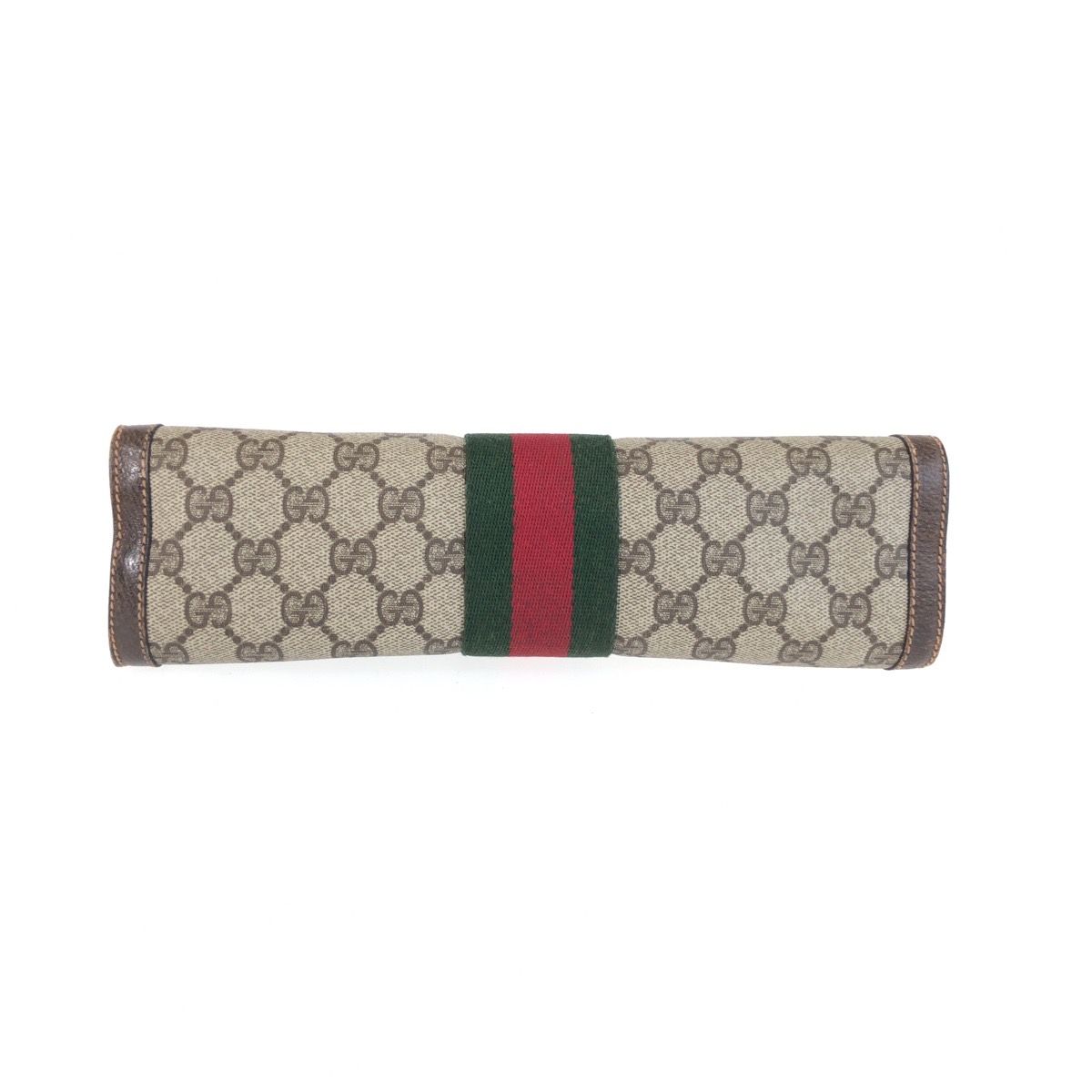 Gucci Vintage Sherry Line Brown Beige GG Supremecanvas Leather Clutch Secondbag — view 8