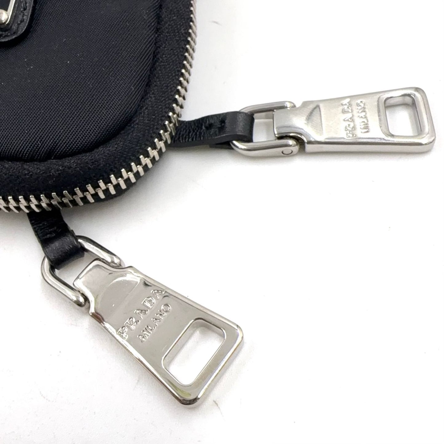 Prada Re-Nylon Charm Nylon Plastic Metal Silver Black White Coin Case — view 9