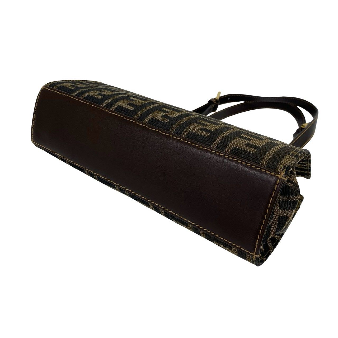 Fendi Vintage Zucca FF Logo Canvas Leather Shoulder Bag Brown — view 8