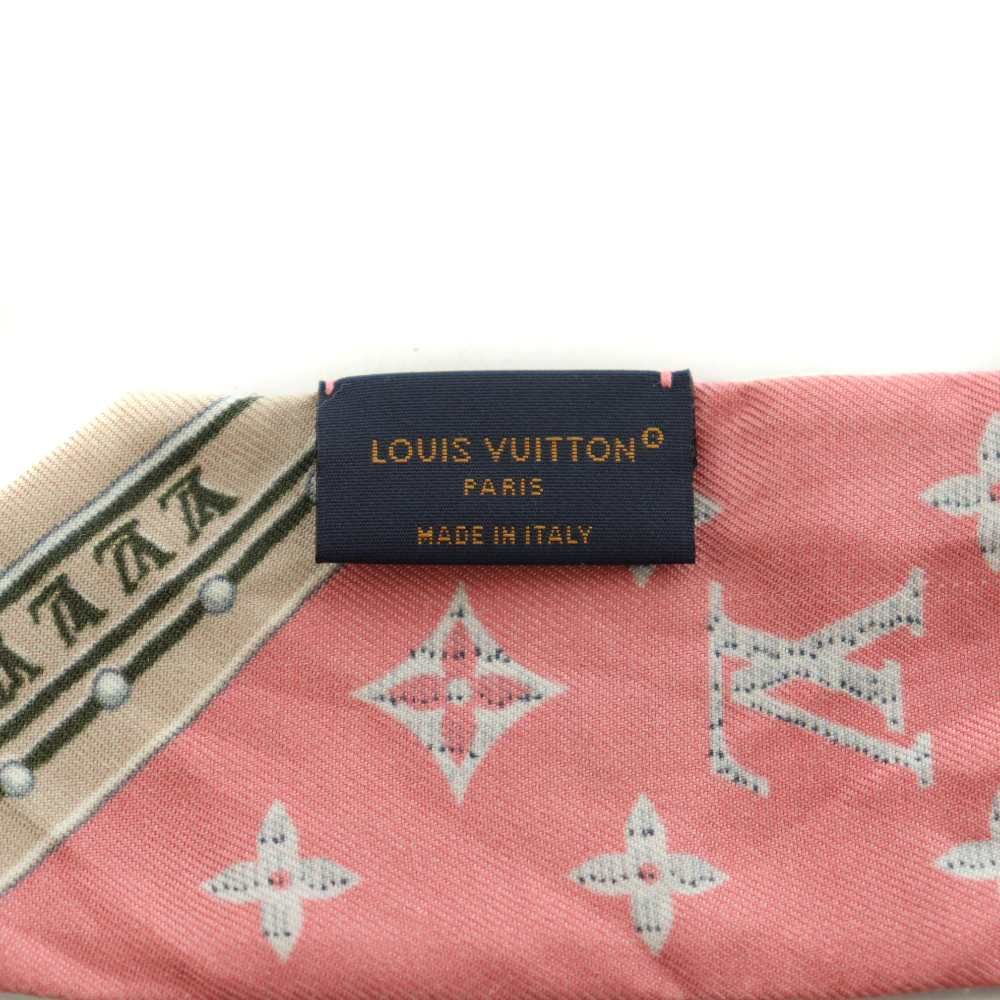 Louis Vuitton Bandeau BB LV Details Scarf All Over Silk Logo Pink Gray SS — view 6