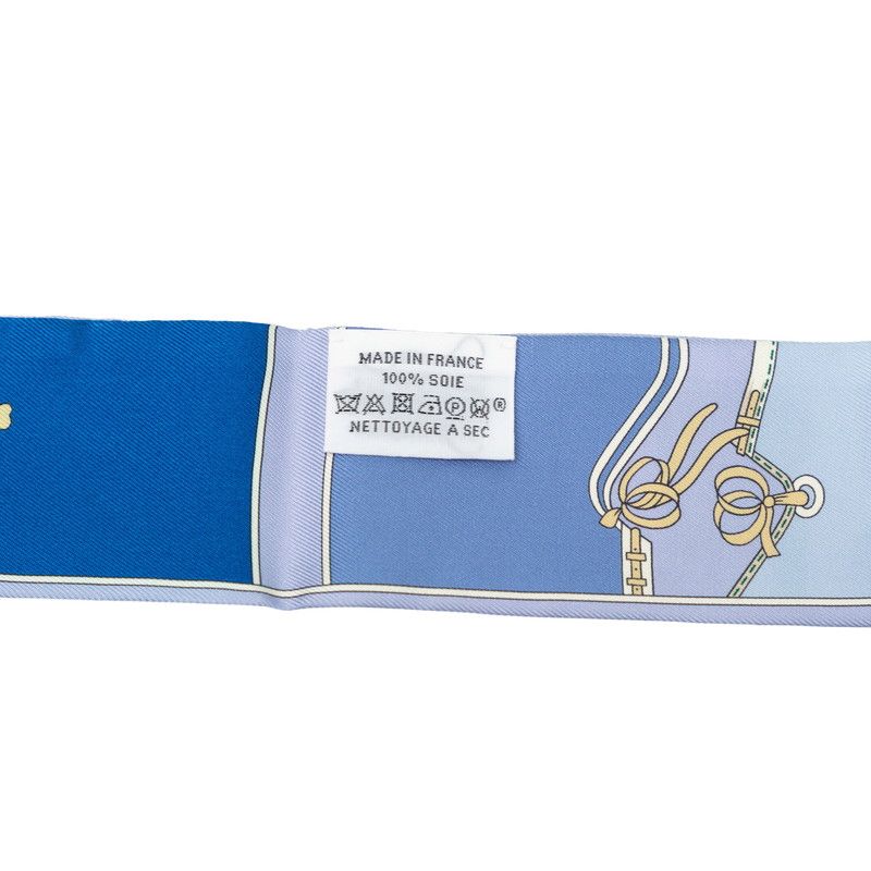 Hermes Twilly Camaille Scarf New Tag Blue Silk — view 4