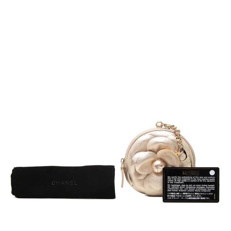 Chanel Camellia Quilted Coin Purse Gold Lambskin — view 7