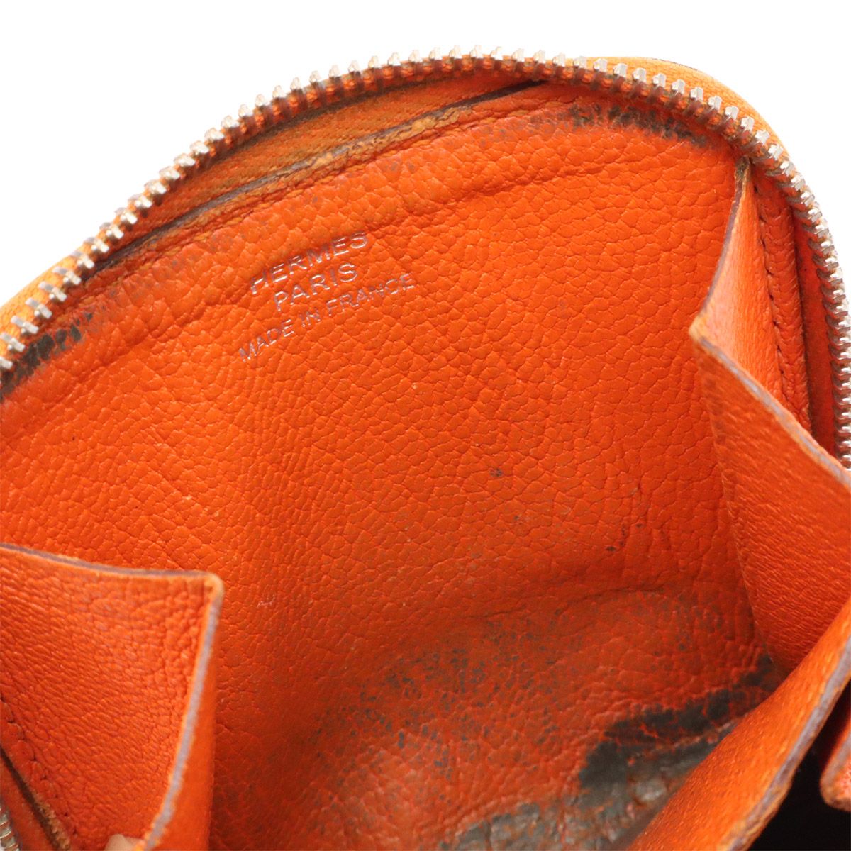 Hermes Azap Compact Mini Coin Purse Zip Around Chevre Mysore Leather Orange — view 7