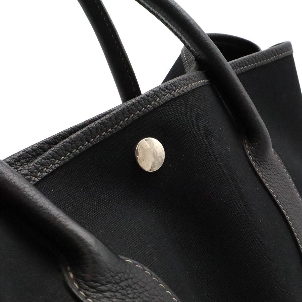 Hermes Garden Party PM Tote Shoulder Bag Toile Officier Leather Black — view 8