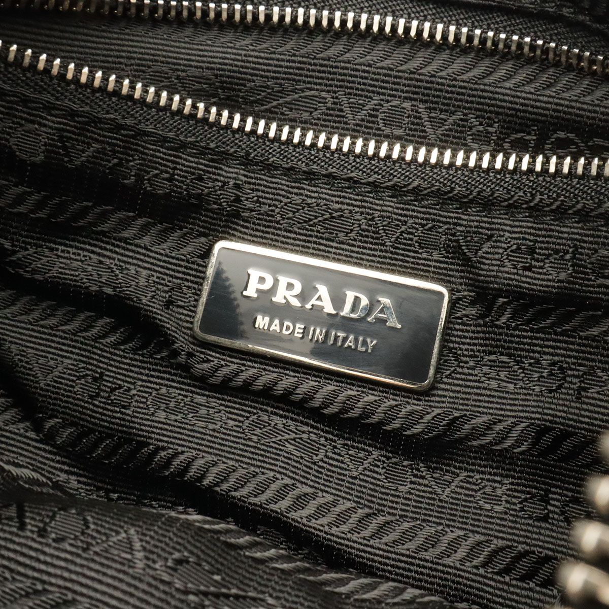 Prada Tessuto Light Shoulder Bag Nylon Leather Nero Black Silver — view 8