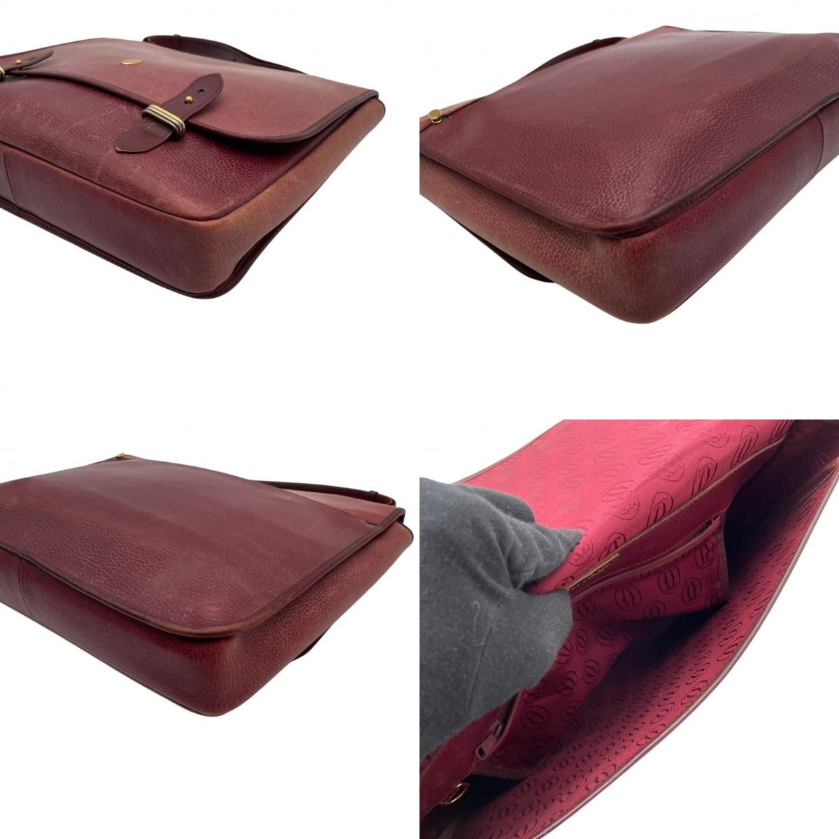 Cartier Must Line Leather Business Briefcase Handbag Handle Bordeaux Red Purple — view 8