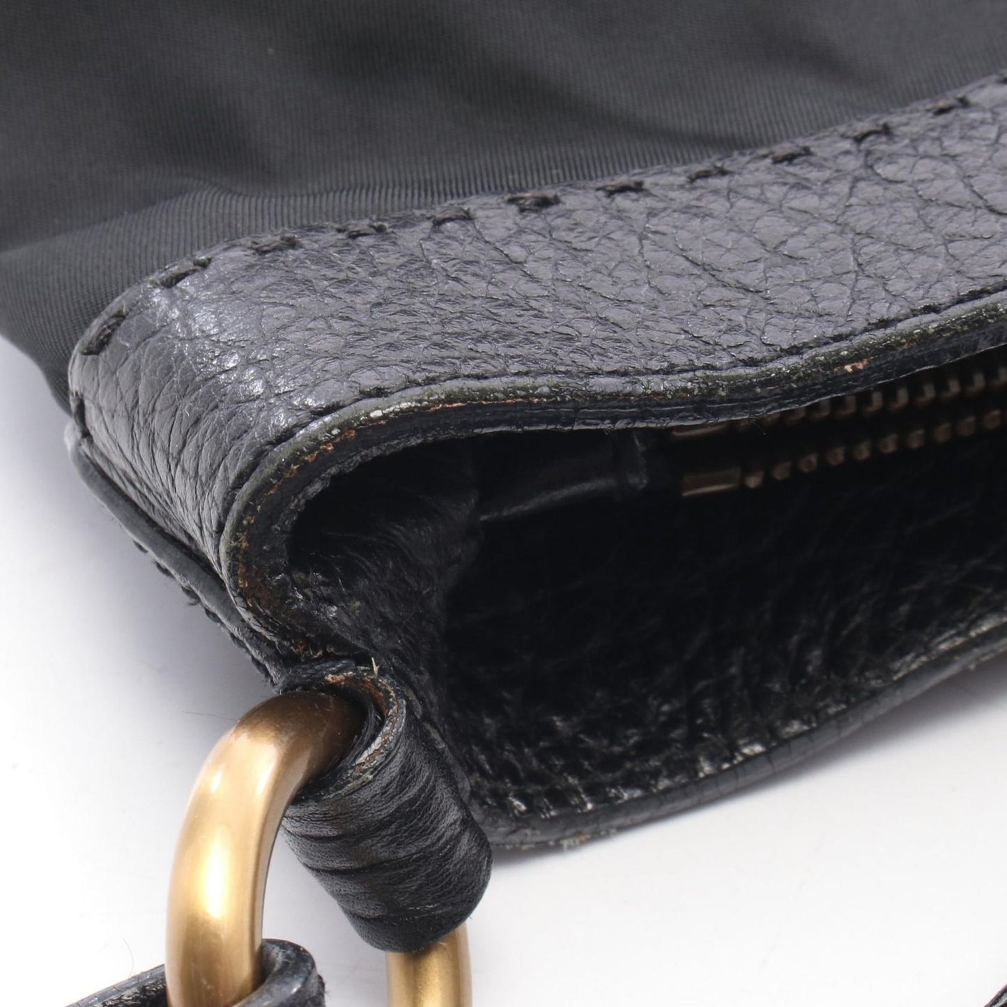 Prada Triangle Logo Black Nylon Leather Shoulder — view 8