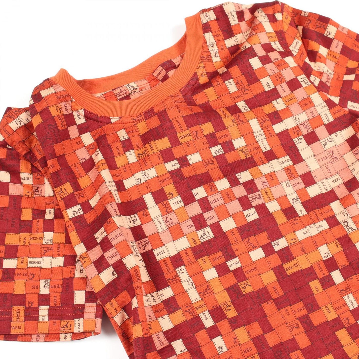 Hermes Short Sleeve T-Shirt Bolduc Check Crew Neck Cotton — view 9