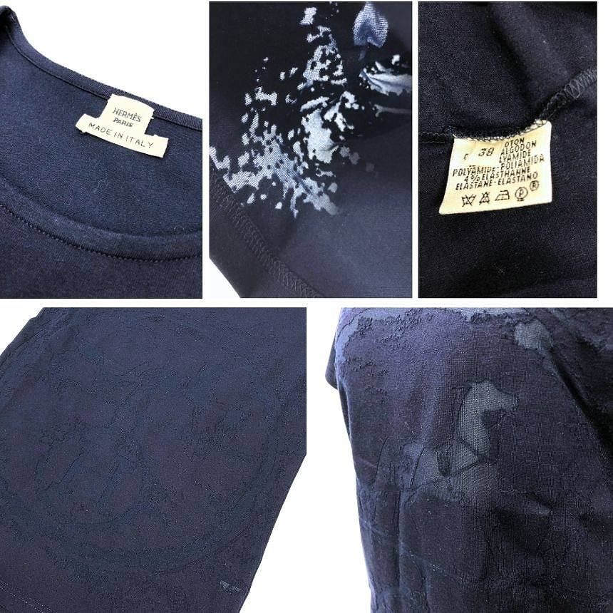 Hermes Short Sleeve T-Shirt Caleche Carre Navy 38 Gaultier Era Vintage Carriage — view 3