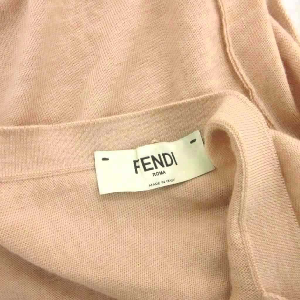 Fendi Knit Sweater Back Ribbon Short Sleeve Beige Floral Bead Embroidery — view 5