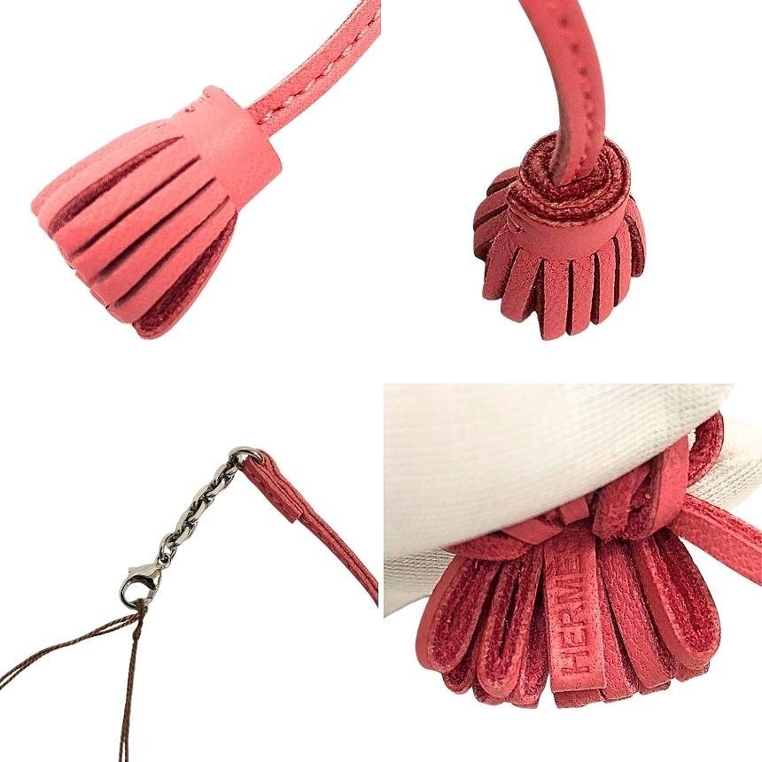 Hermes Carmencita Pompom 17 Rose Azalee Pink Book Mark Bookmark Key Holder — view 3