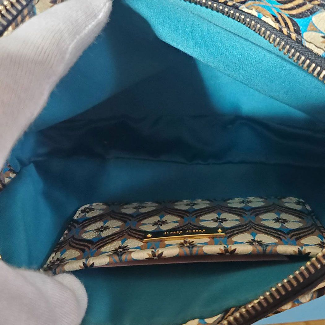 Miu Miu Shoulder Bag Leather White Blue Flower Gold — view 8