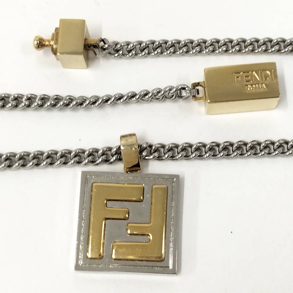 Fendi FF Logo Square Necklace Silver Gold — view 8