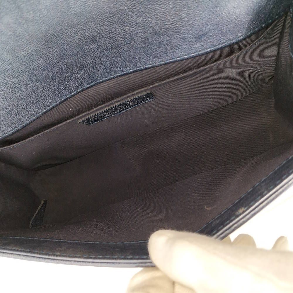 Chanel Boy Chain Shoulder Bag Leather Navy — view 8