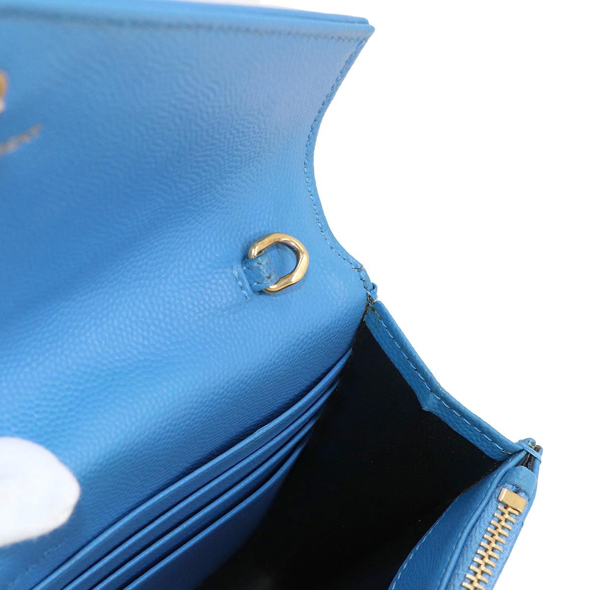 Saint Laurent Cassandra Envelope Chain Wallet Leather Blue Gold Shoulder Bag — view 8