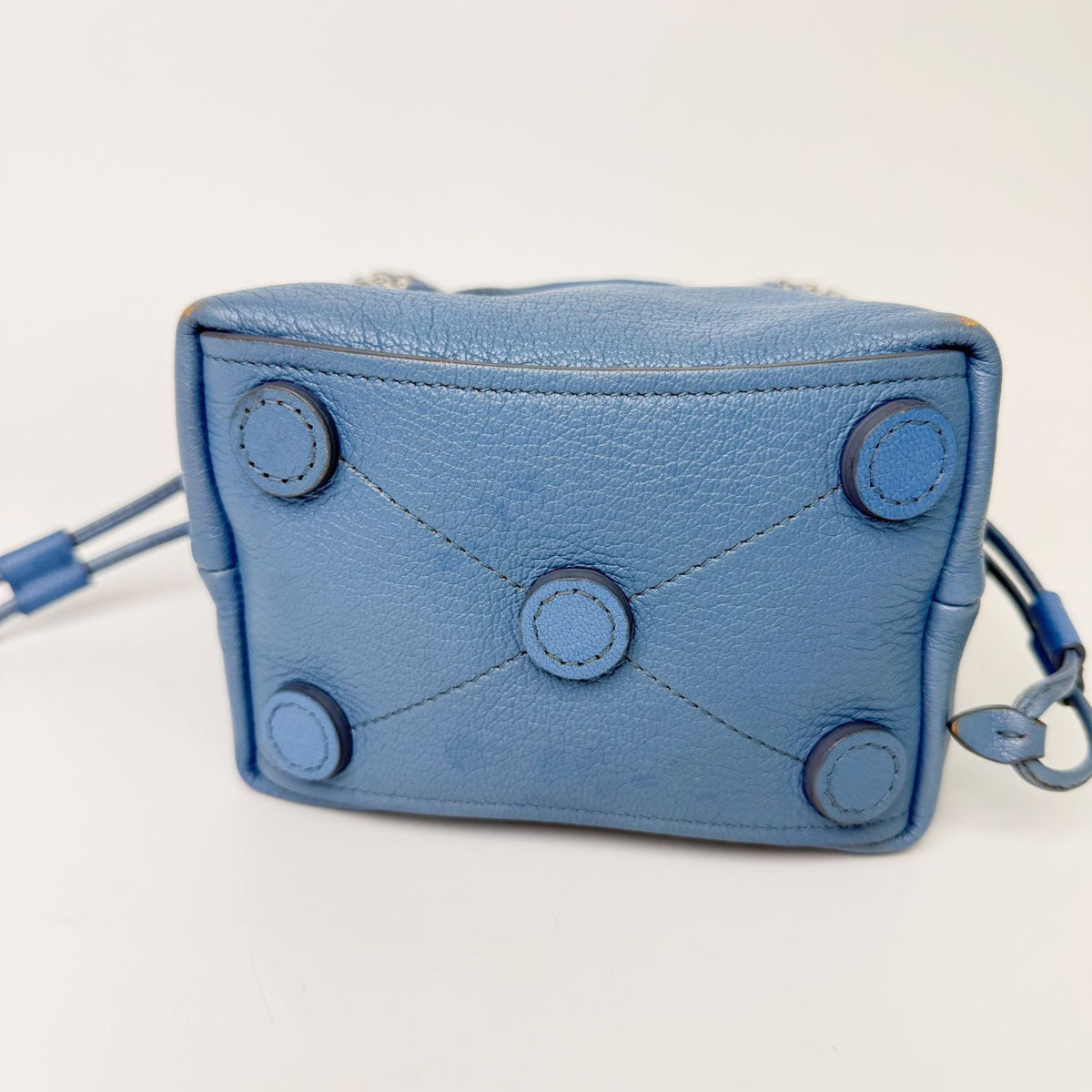 Miu Miu Studs Drawstring Shoulder Bag Leather Blue Silver Vintage — view 8