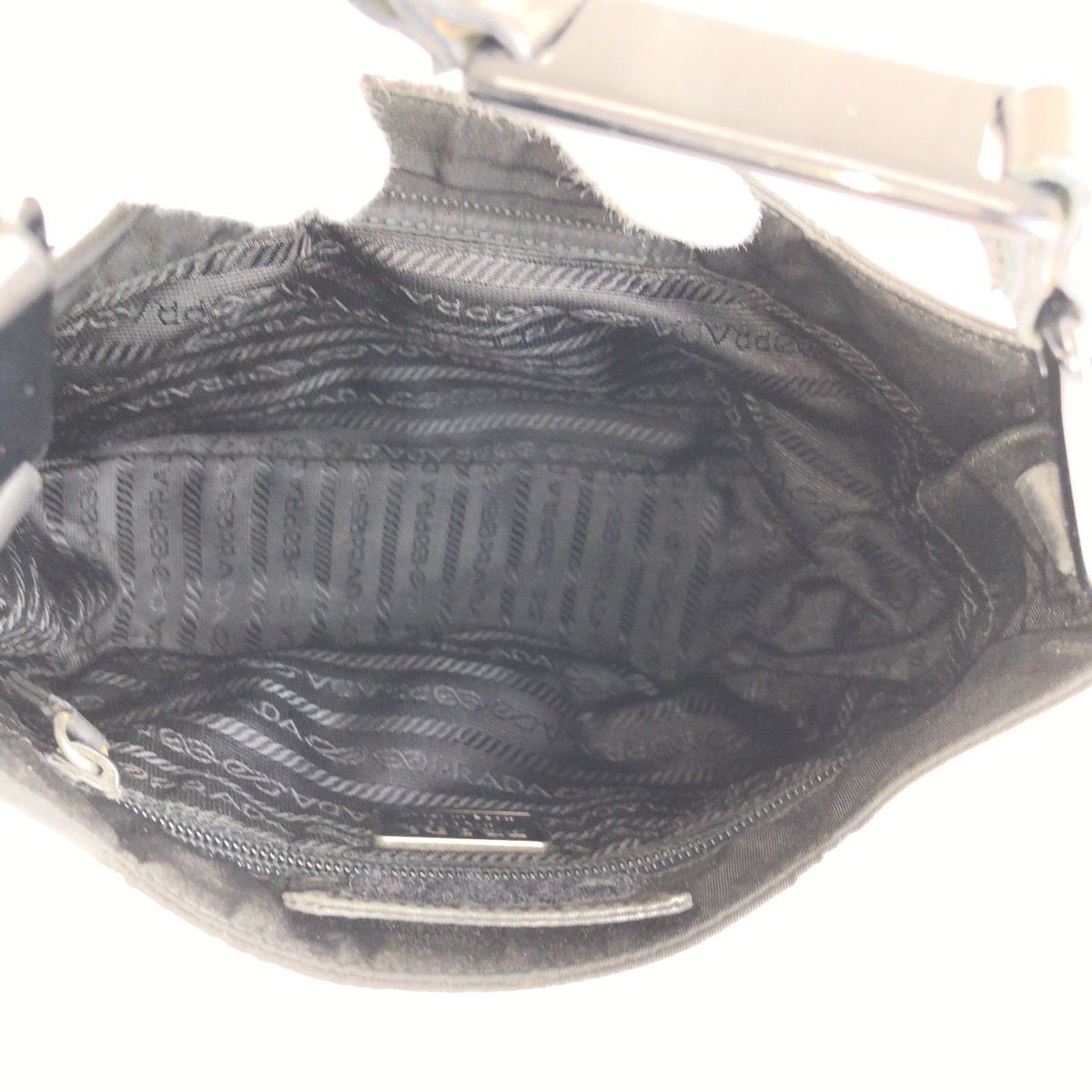 Prada Tessuto Black Silver Nylon Leather Shoulder Bag — view 8