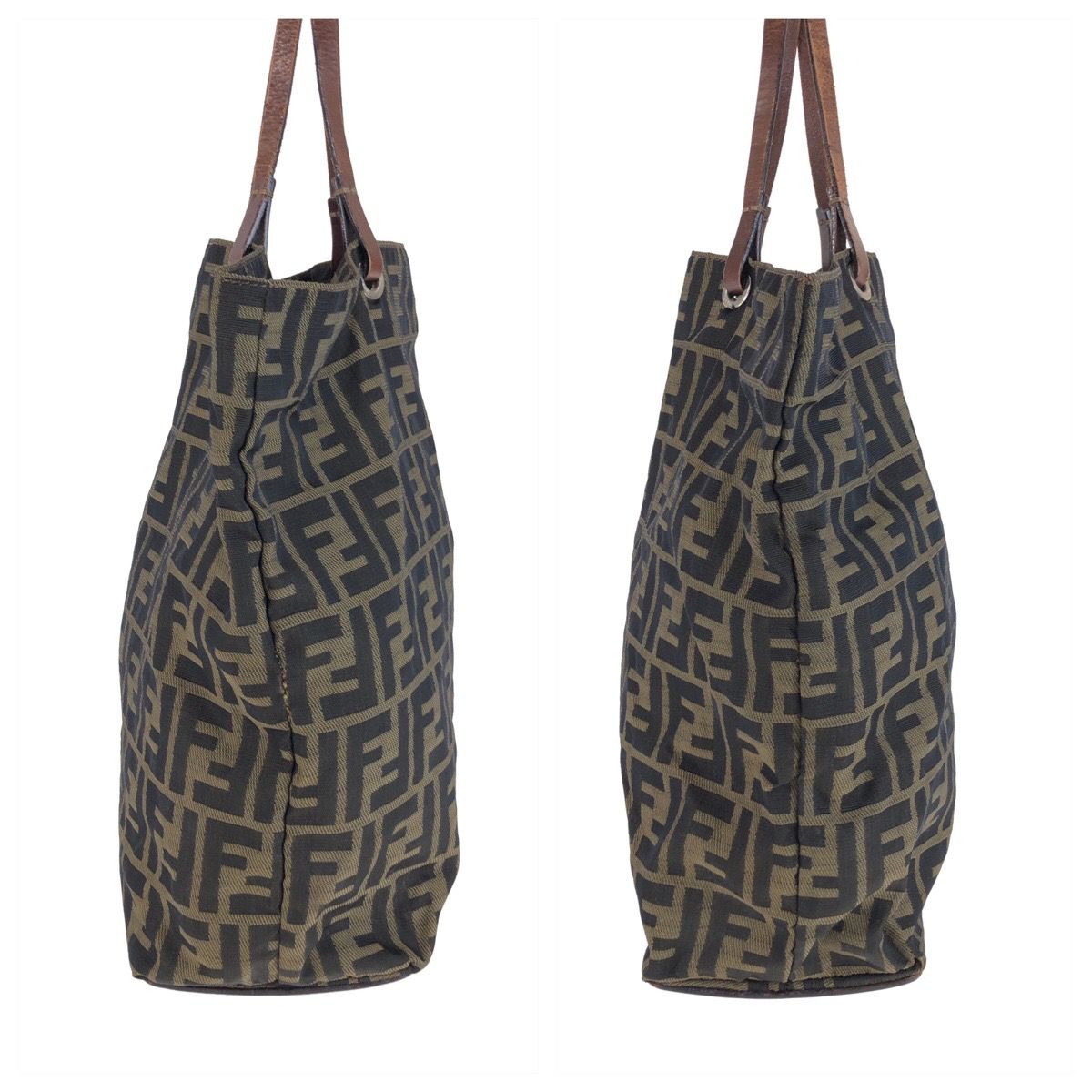 Fendi Zucca Brown Silver Canvas Leather Tote Bag — view 8