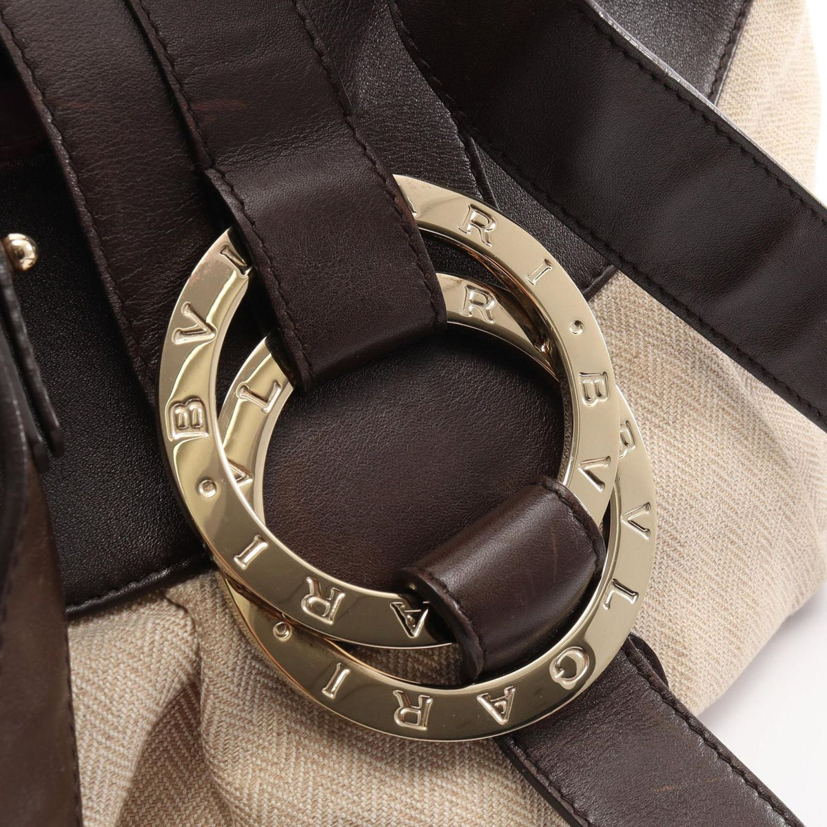 Bvlgari Chandra 2-Way Beige Brown Canvas Leather Handbag — view 8
