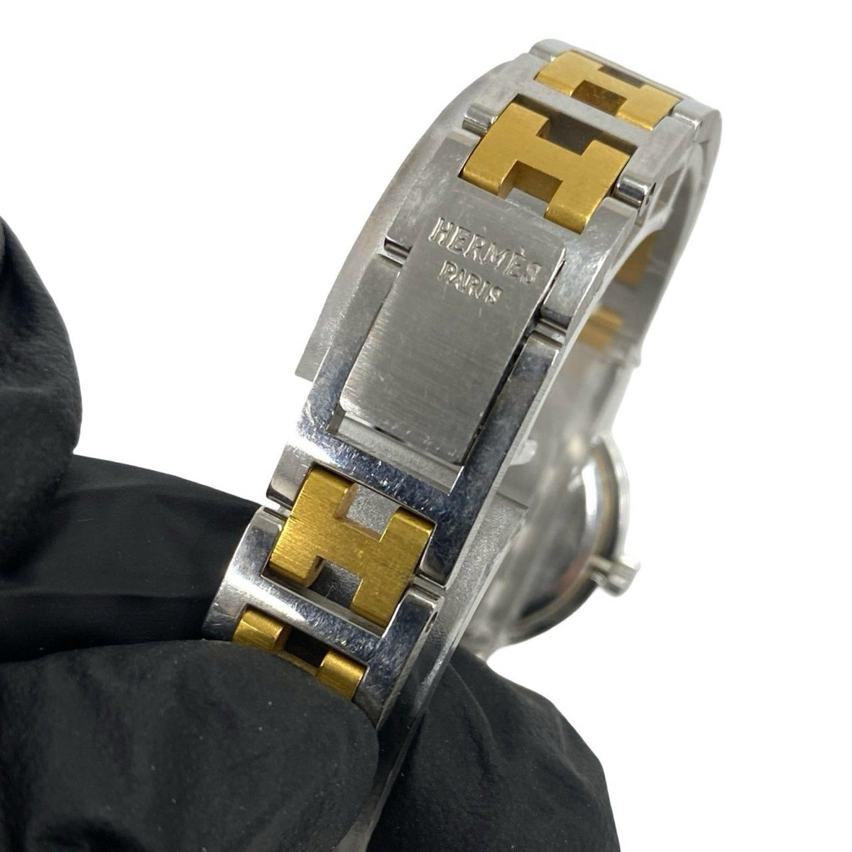 Hermes Vintage Clipper Stainless Steel Quartz Watch Wrist Silver Gold — view 8