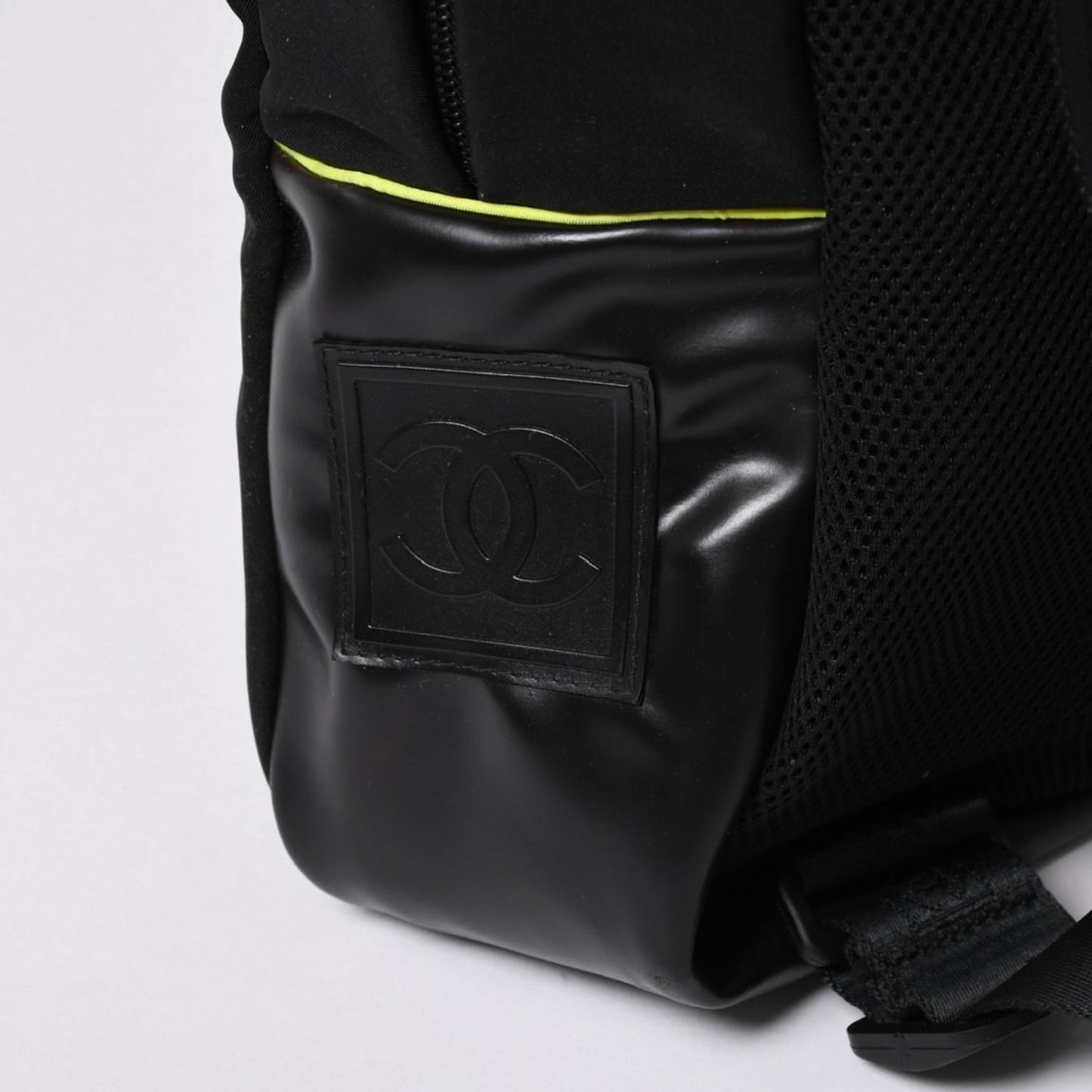 Chanel Sports Line Backpack Black Lime Green Nylon Leather — view 8