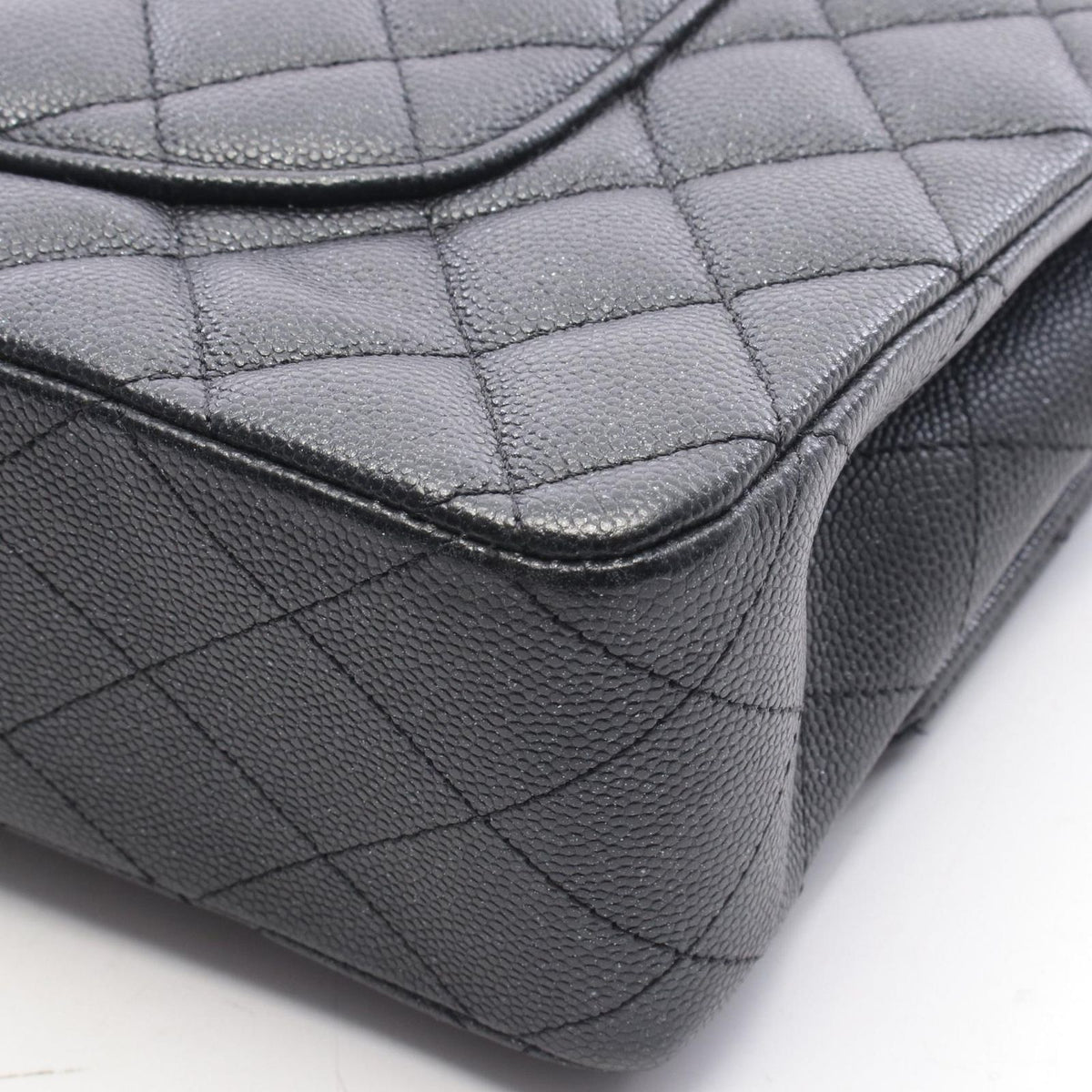 Chanel Shoulder Bag Quilted Double Flap Lame Black Caviar Leather Chain — view 7