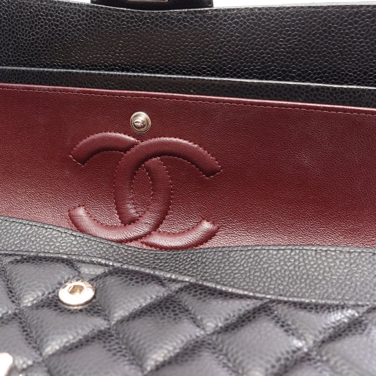 Chanel Shoulder Bag Quilted Double Flap Black Caviar Leather Chain — view 8