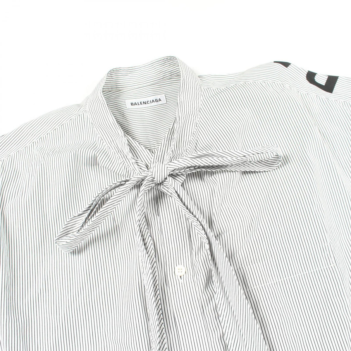 Balenciaga Back Logo Striped Bow Tie Long Sleeve Cotton Shirt — view 7