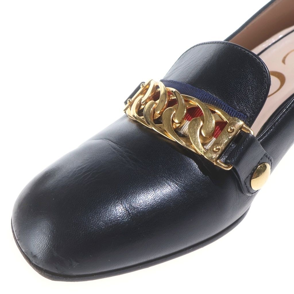 Gucci Sylvie Gold Chain Tricolor Wedge Heels Pumps Black — view 6