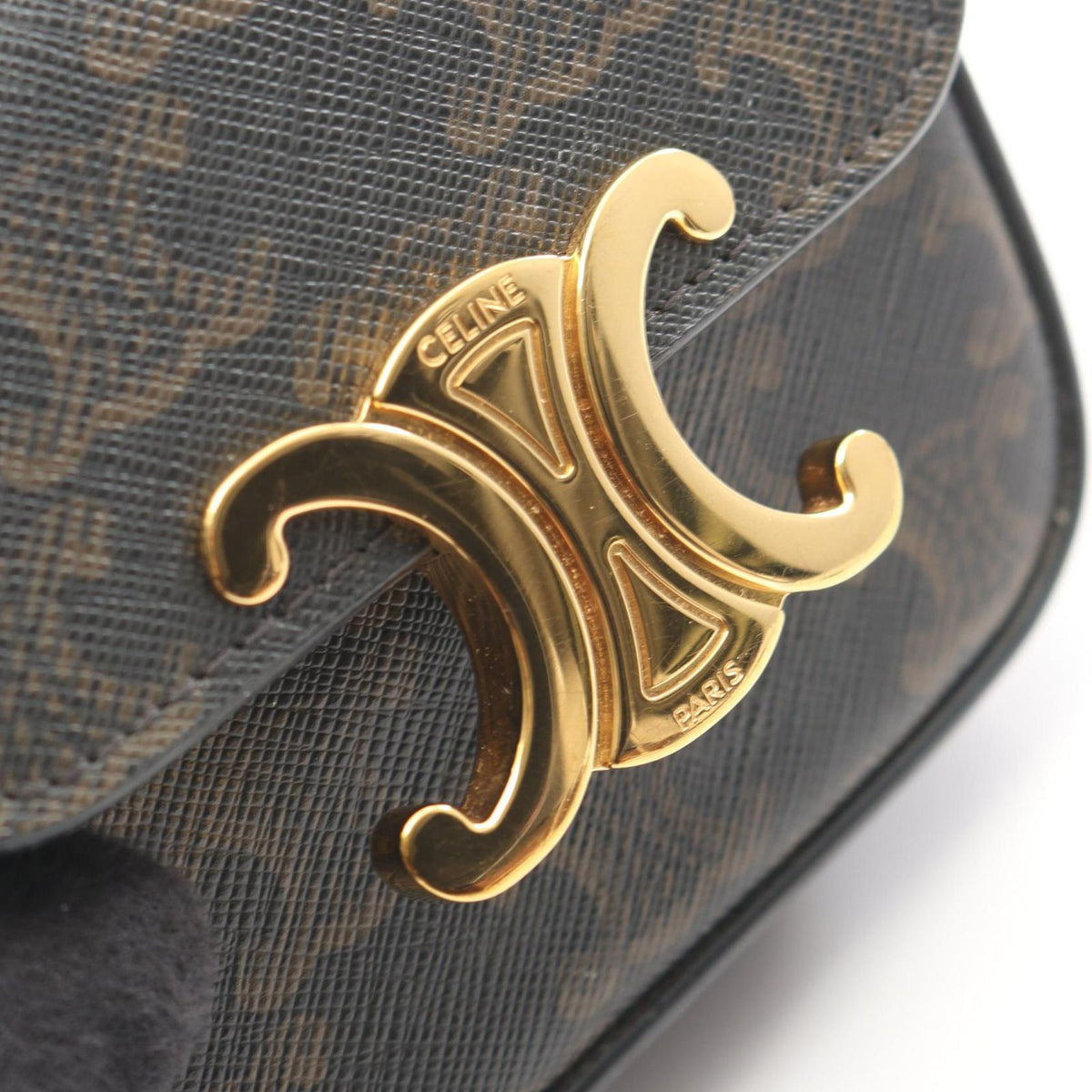 Celine Shoulder Bag Mini Claude Triomphe Black Brown Canvas Leather — view 8