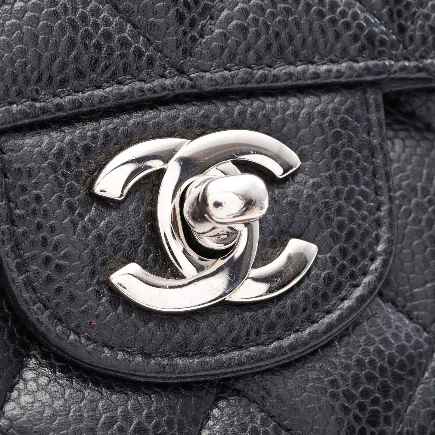 Chanel Shoulder Bag Quilted Double Flap Black Caviar Leather Chain — view 8