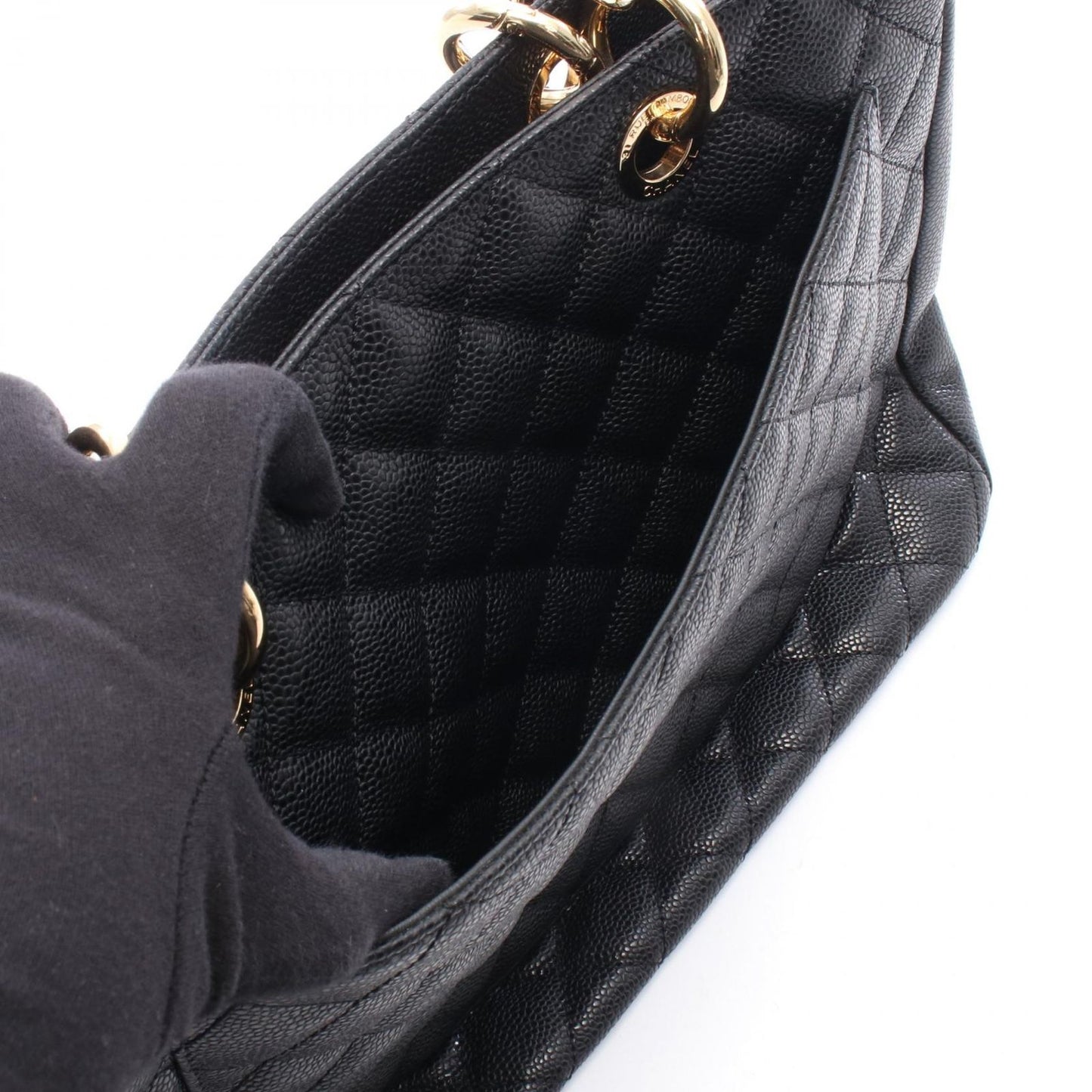 Chanel Tote Bag Quilted Grand Shopping GST Black Caviar Leather Chain — view 7