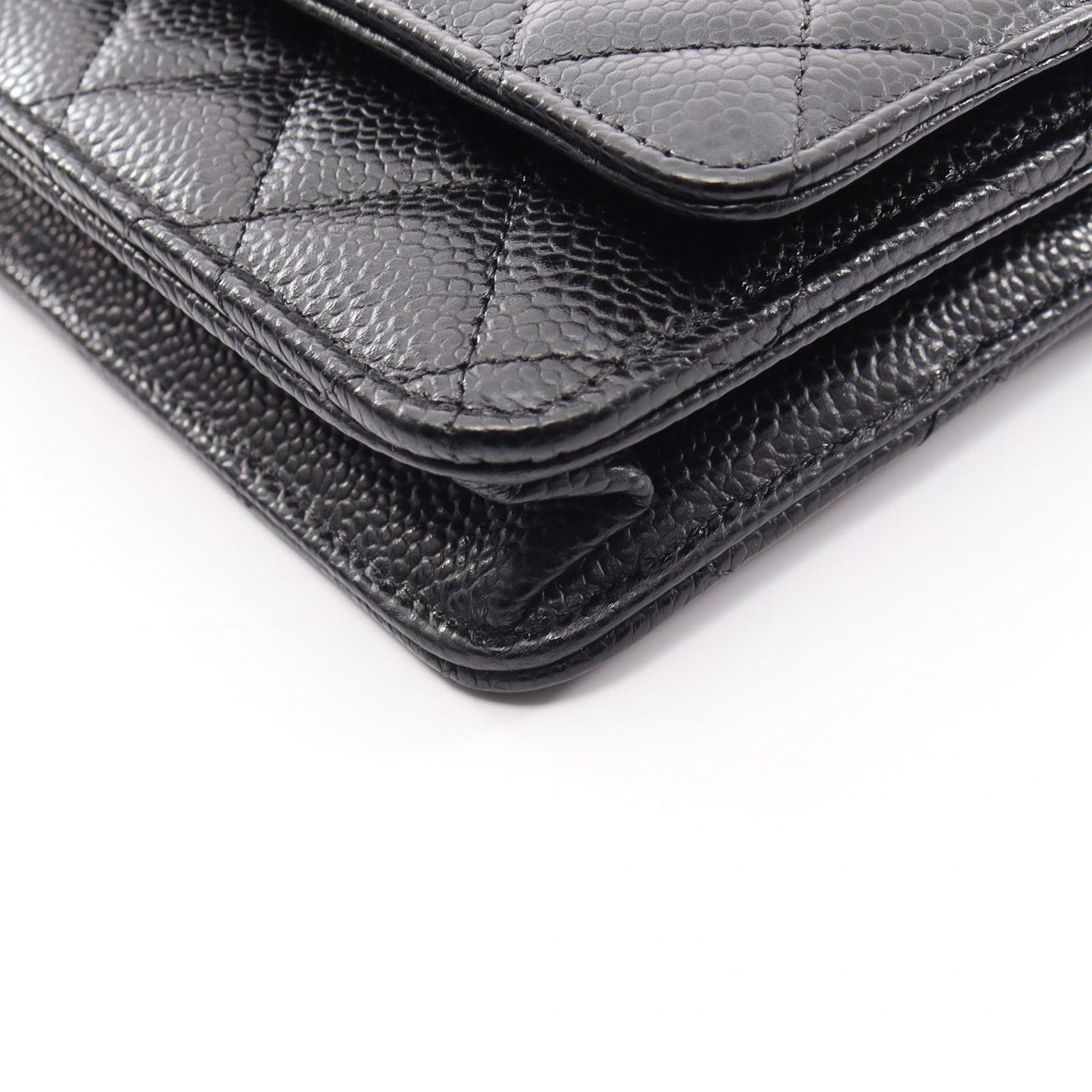 Chanel Shoulder Bag Quilted Black Caviar Leather Chain Wallet — view 8