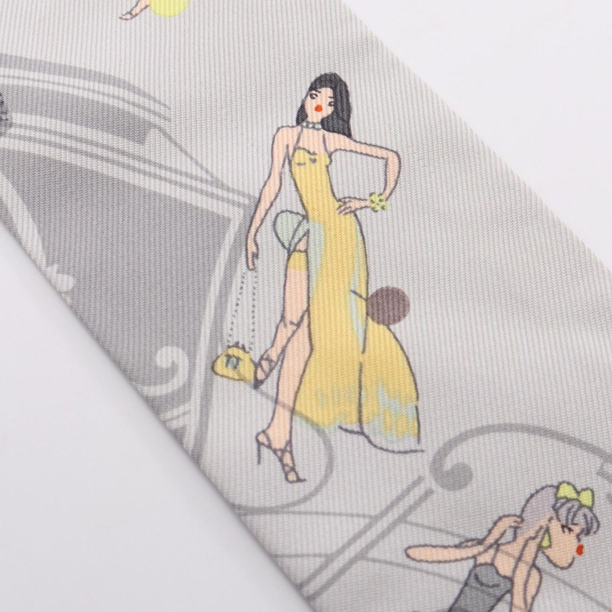 Hermes Scarf Twilly Ex Libris les Parisienne Ribbon Gray Silk — view 8