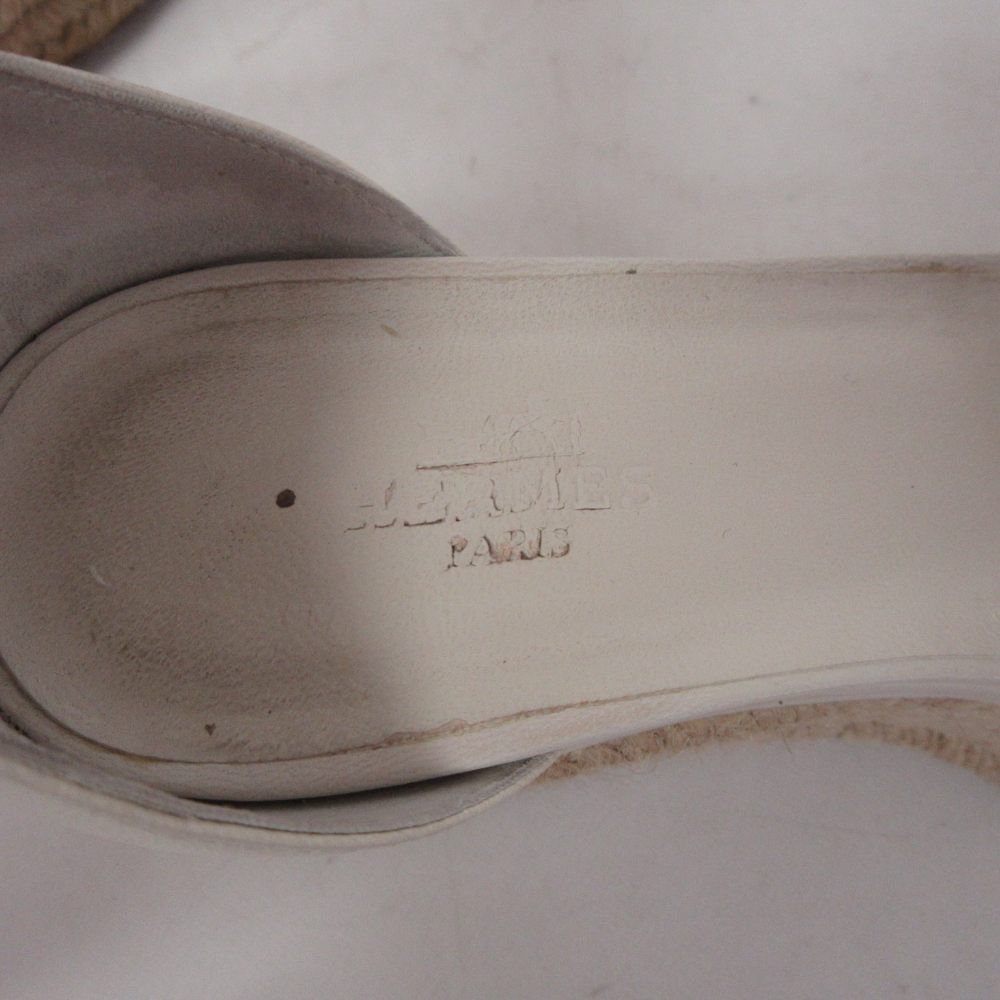 Hermes Elda Espadrilles Sandals Wedge Sole White Beige 35 — view 8
