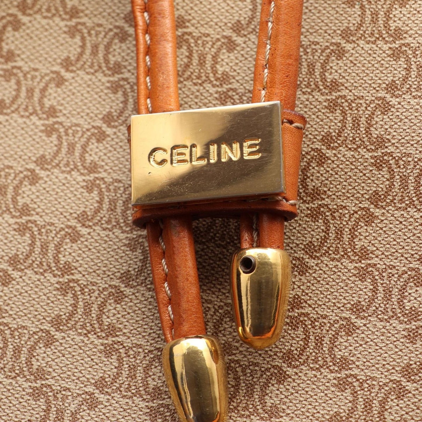 Celine Shoulder Bag Macadam Drawstring Beige Canvas Leather — view 8