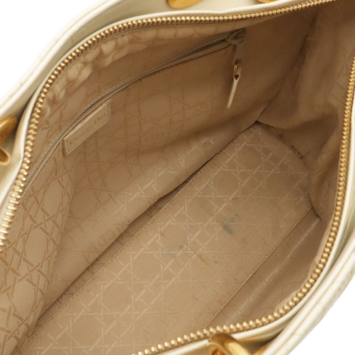 Dior Lady Cannage Handle 2-Way Shoulder Bag Leather Cream Gold — view 8