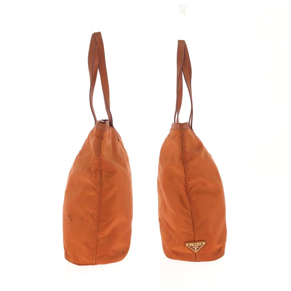 Prada Tessuto Logo Jacquard Orange Gold Nylon Leather Tote Shoulder Bag — view 8