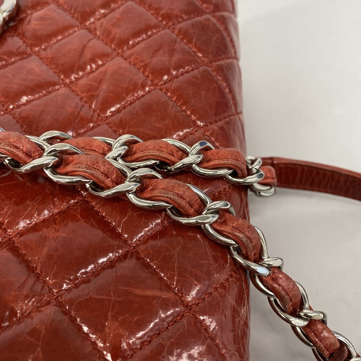 Chanel Shoulder Bag Quilted Leather Red Silver — view 8