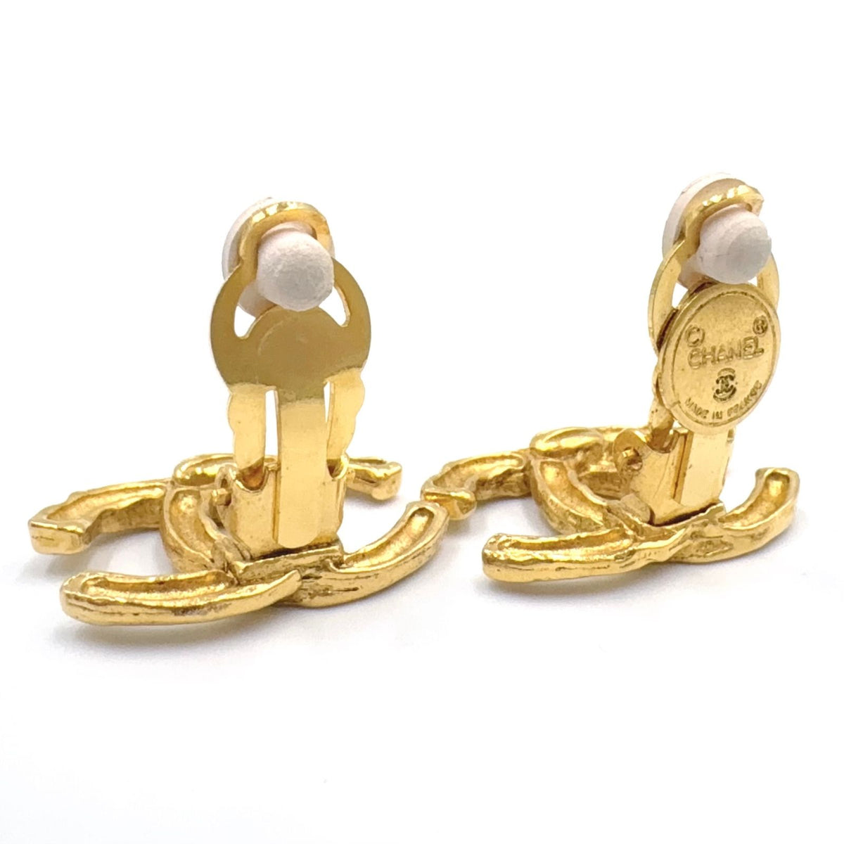 Chanel CC Logo Texture Gold Plated Earrings — view 8
