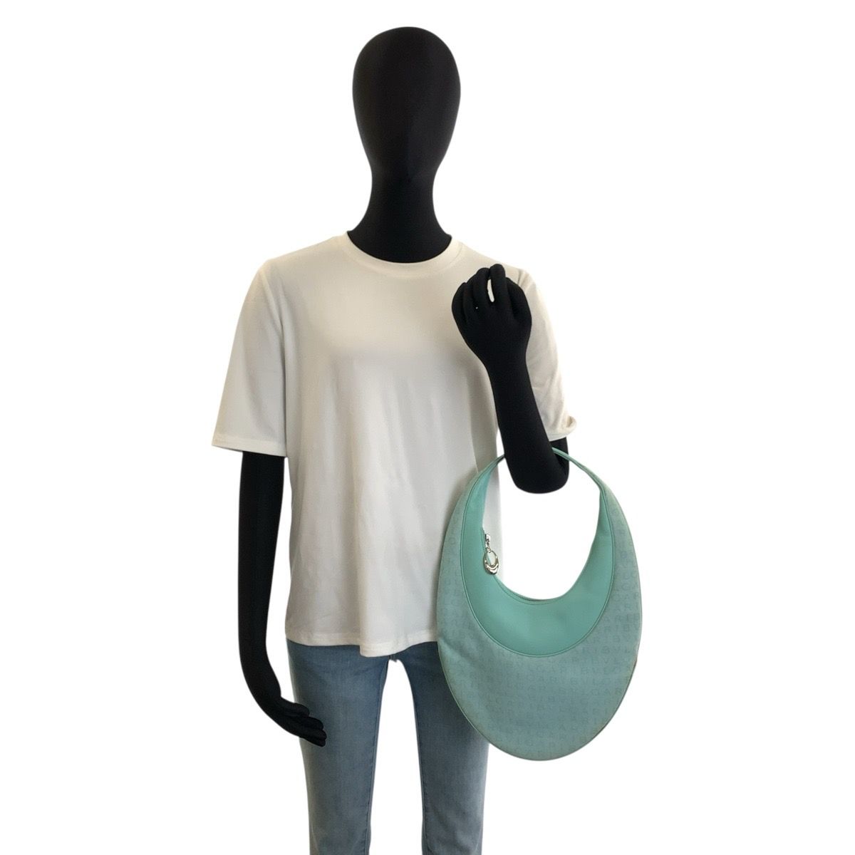 Bvlgari Logo Mania Mint Green Silver Canvas Leather Handle Handbag — view 8