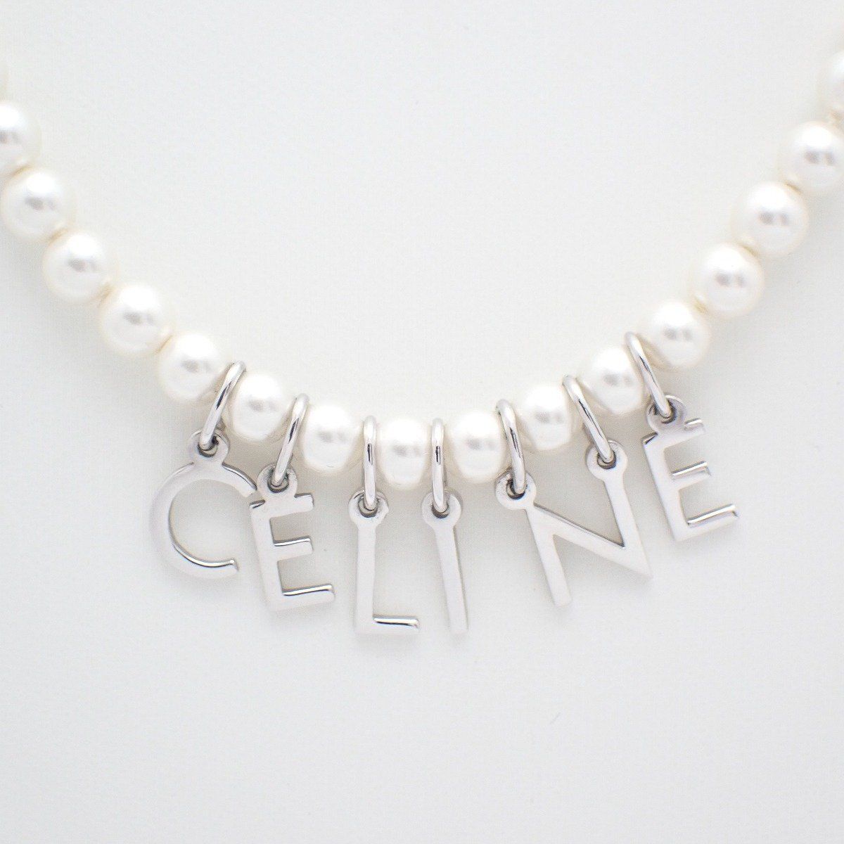 Celine Logo Pearl Necklace Silver Color Glass Pawn — view 8