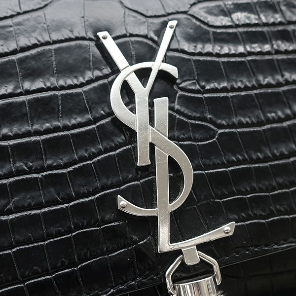 Saint Laurent Shoulder Bag Kate Tassel Chain Leather Black Silver Monogram — view 8
