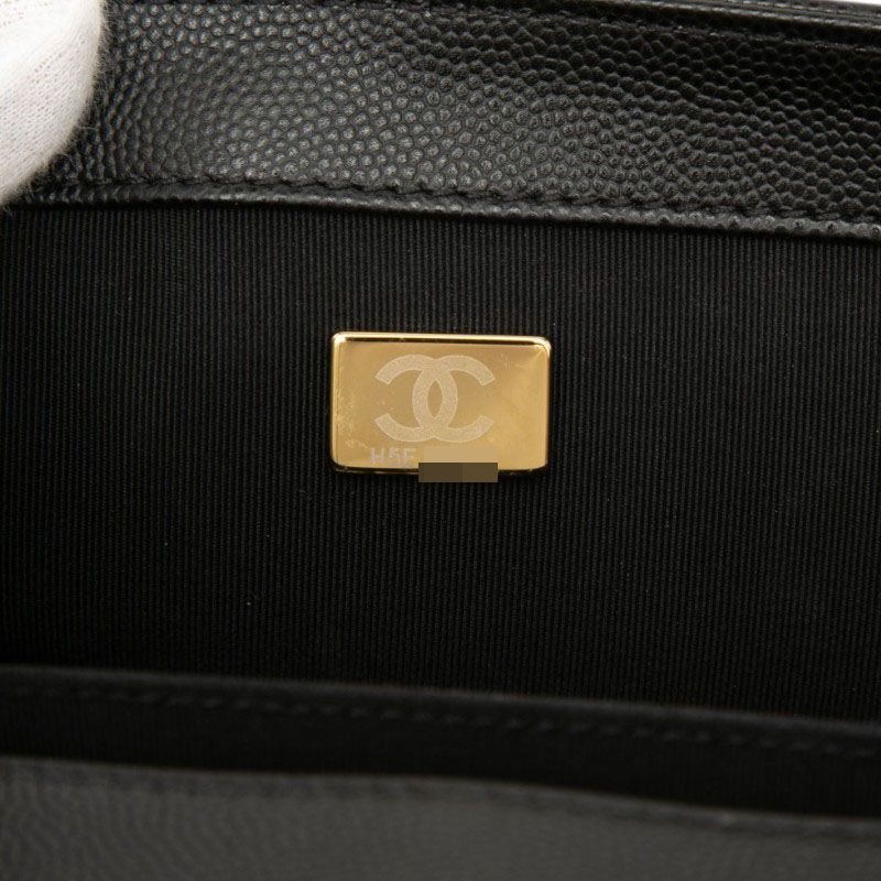 Chanel CC Logo Boy 25 Chain Shoulder Bag Black Gold Caviar Leather — view 6