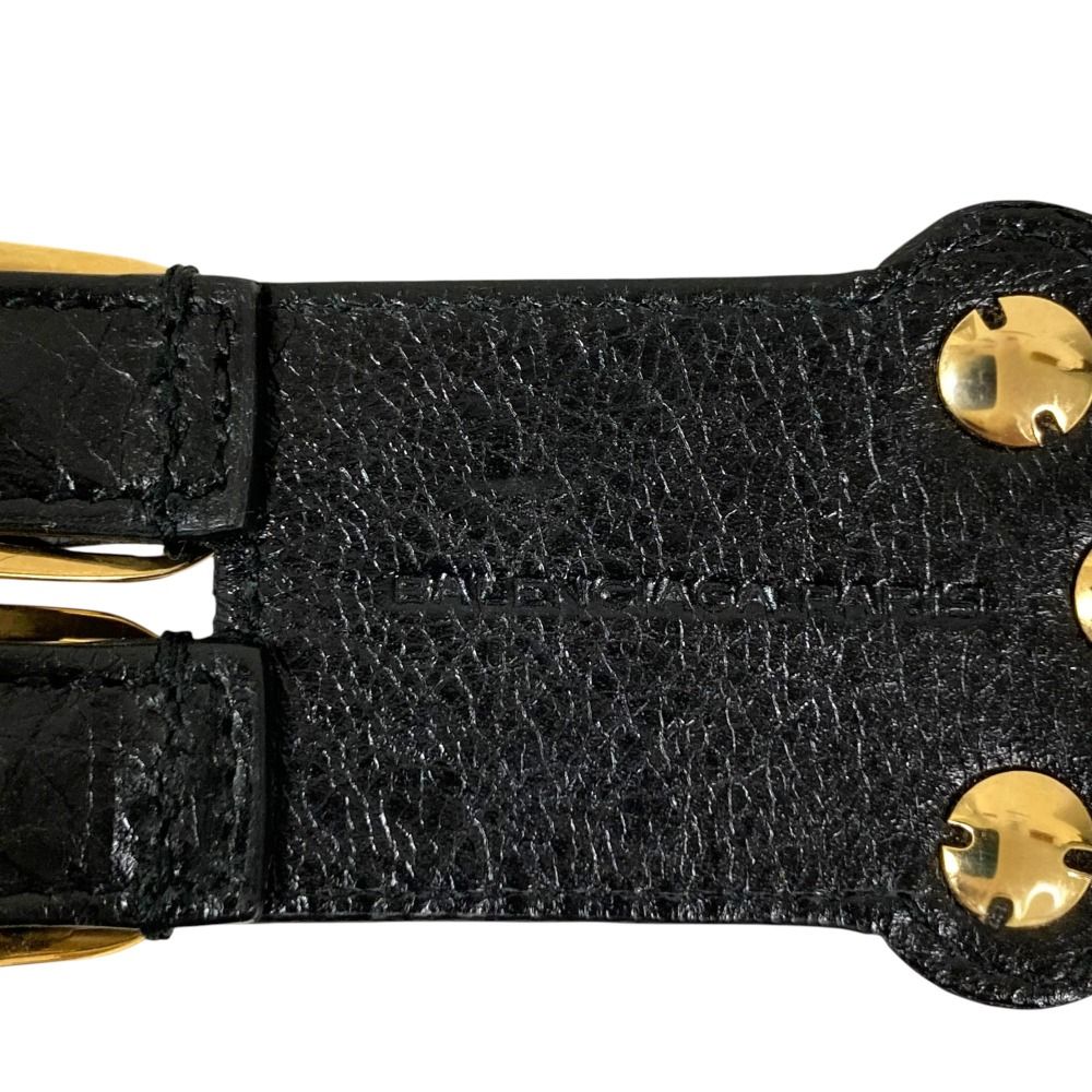 Balenciaga Giant Studs Leather Bracelet Bangle Black — view 6