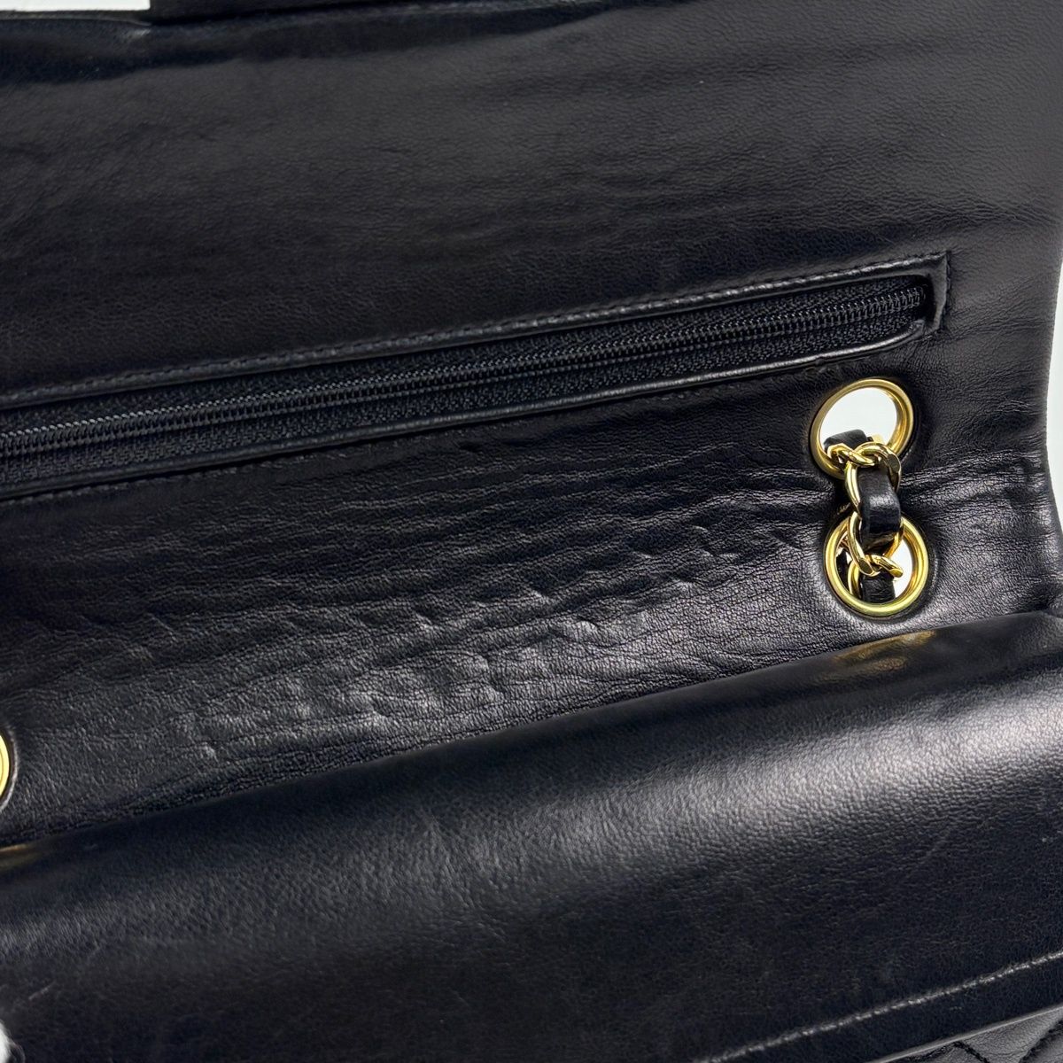 Chanel Quilted Double Flap Chain Shoulder Bag CC Logo Leather Black — view 8